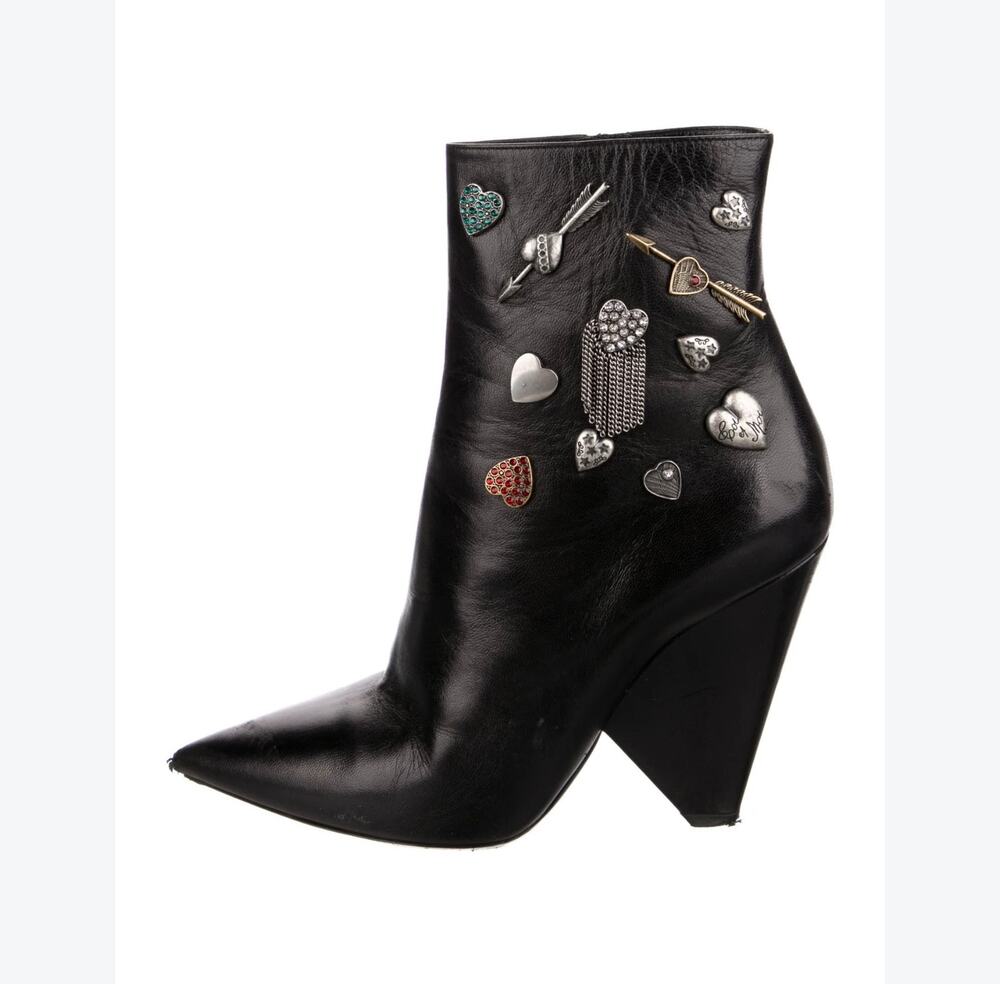 Saint Laurent Leather Crystal Embellishments Boots